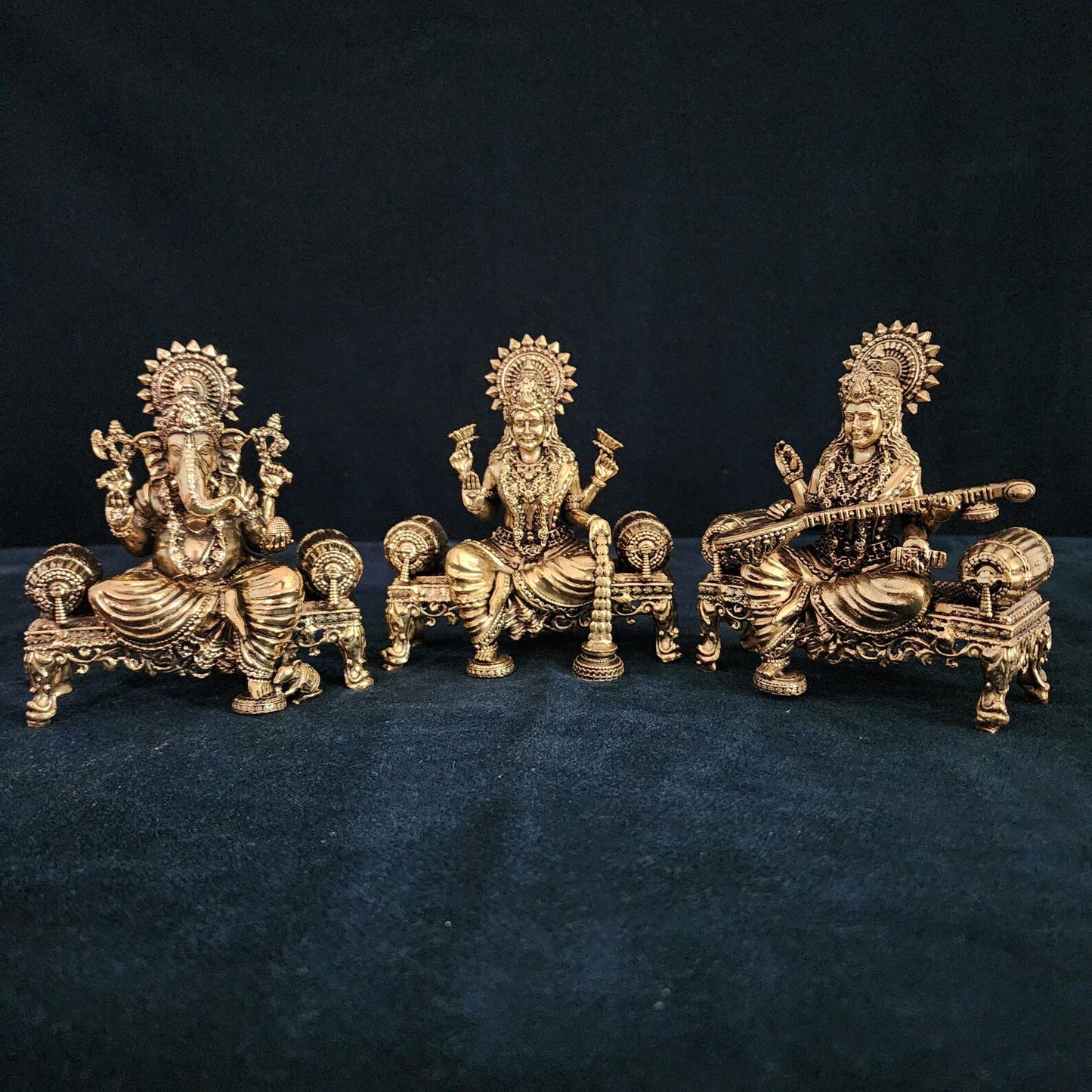Premium Brass Lakshmi, Ganesh, and Saraswati | Symbols of Prosperity |Wisdom and Arts for Temple Mandirs | family gift idea | 4.5" inch