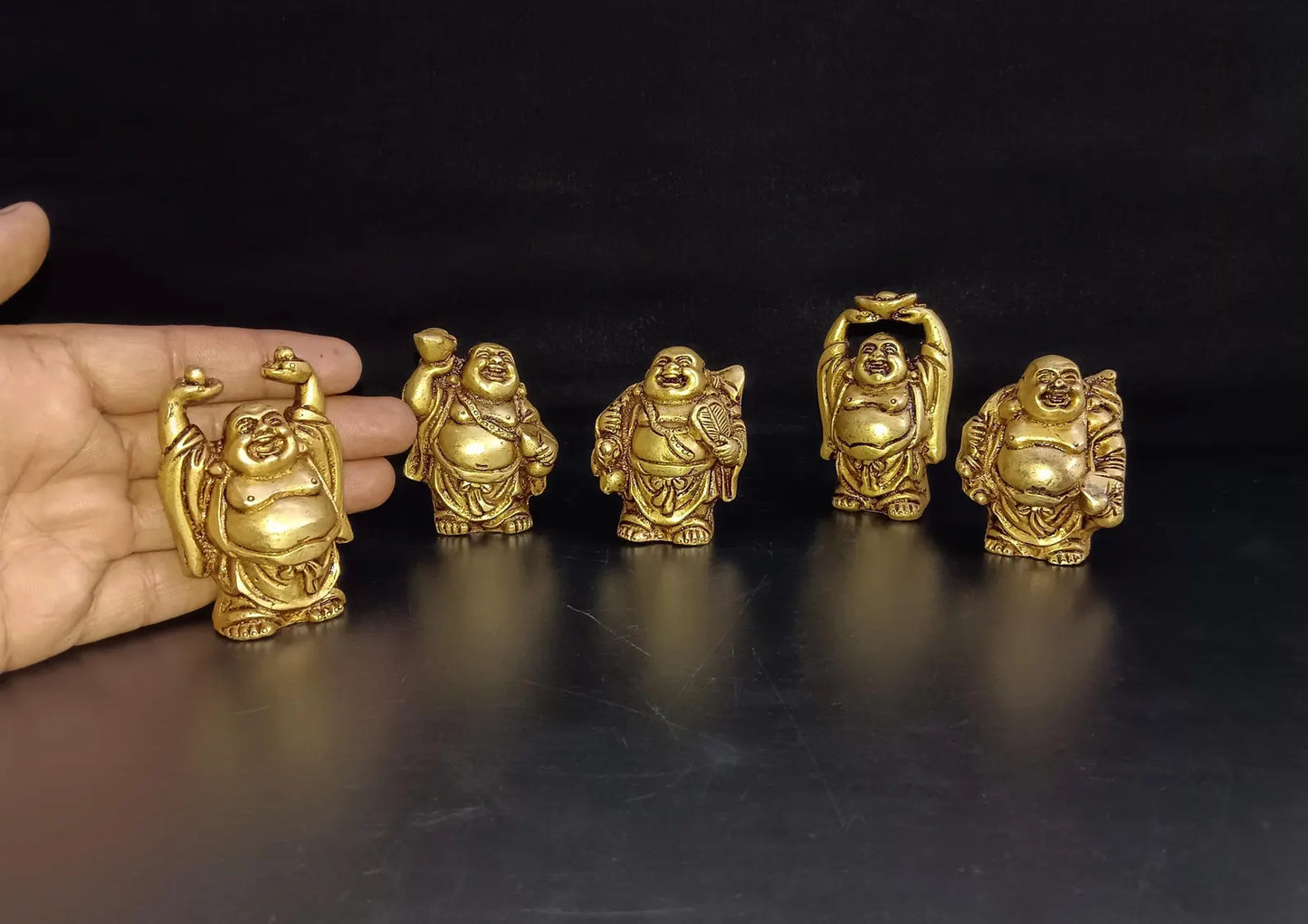 Brass Laughing Buddha Table Showpiece | Brass Big Tommy Magician Sculptures
