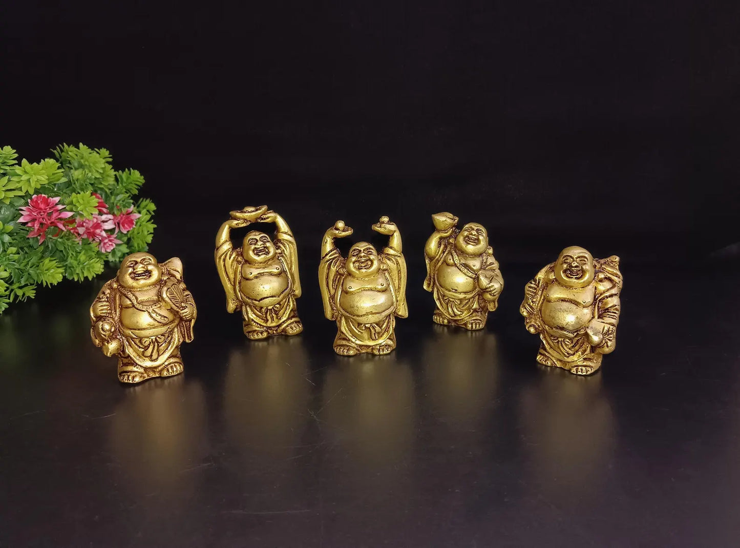 Brass Laughing Buddha Table Showpiece | Brass Big Tommy Magician Sculptures