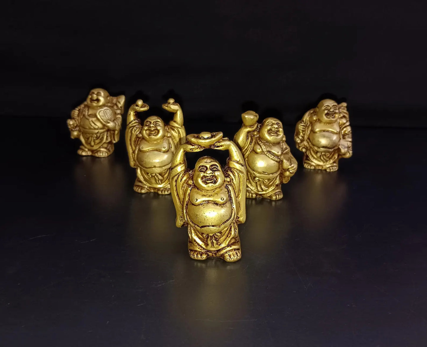 Brass Laughing Buddha Table Showpiece | Brass Big Tommy Magician Sculptures