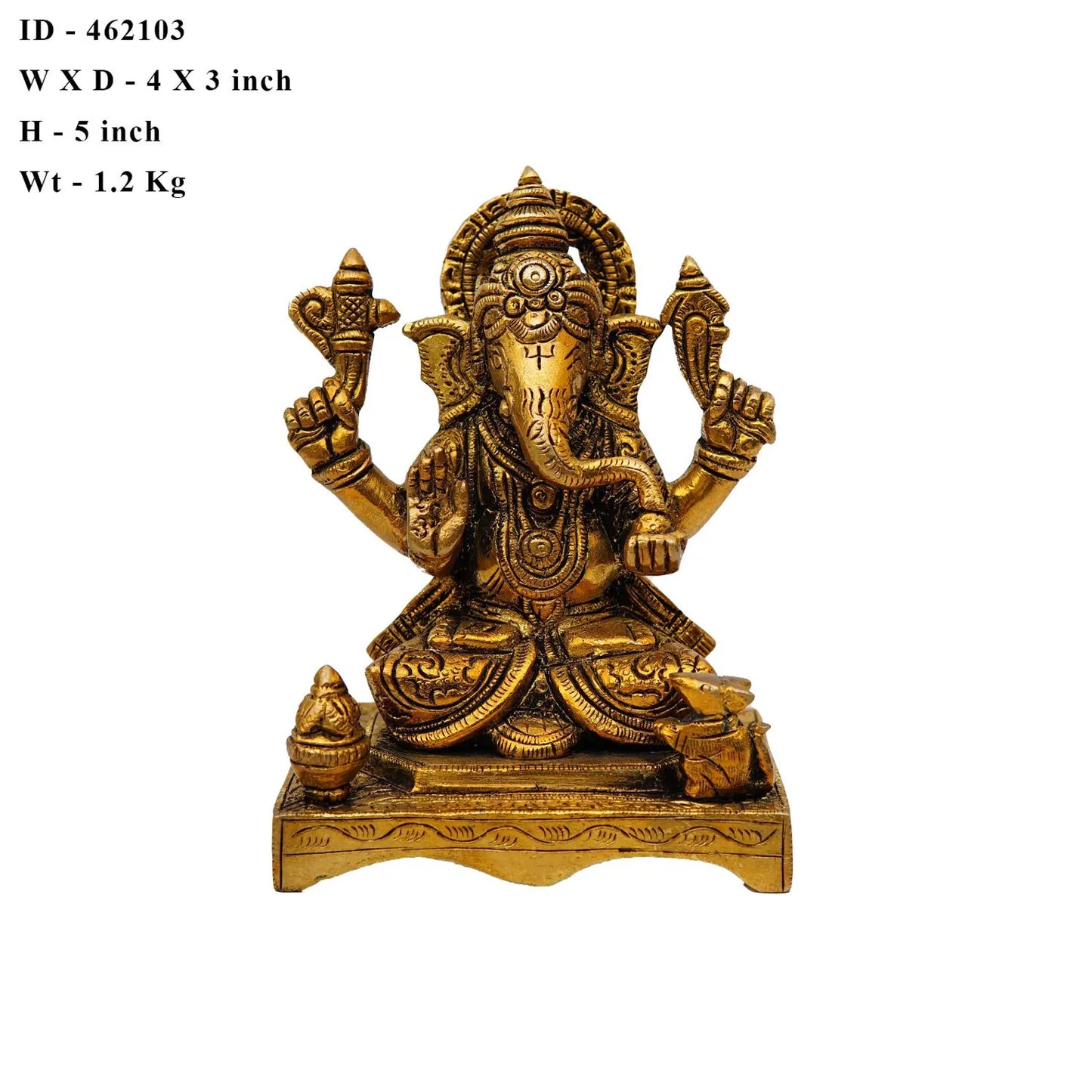 Ganesha Idol On Chowki | StatueStudio |Handmade Brass idol for Home,Temple, Diwali - 5 Inch