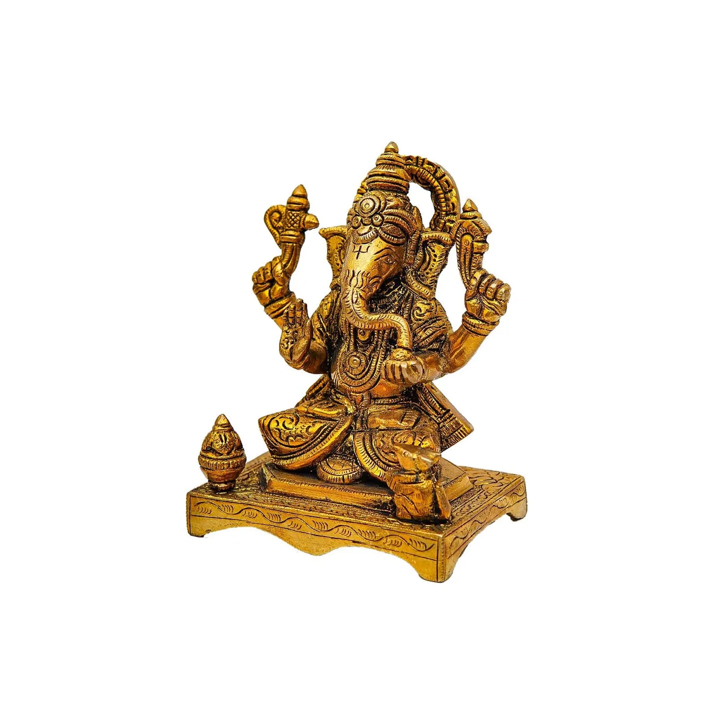 Ganesha Idol On Chowki | StatueStudio |Handmade Brass idol for Home,Temple, Diwali - 5 Inch